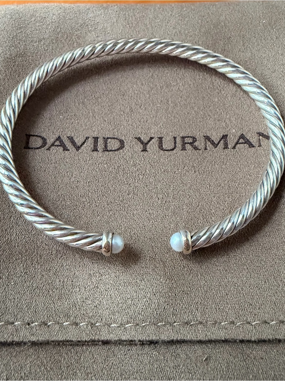 David Yurman Bracelet Cable Flex Sterling Silver 14K Gold and Pearls 4mm LARGE - Picture 4 of 10